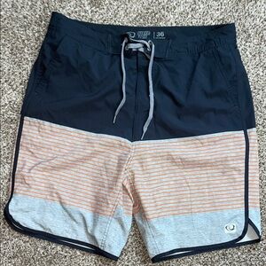 ❤️Navy and Orange Striped Men's Swim Shorts